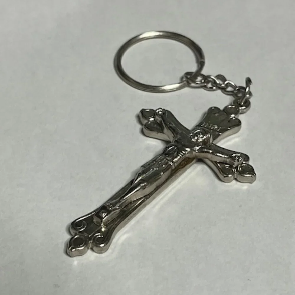 Silver-Toned Metal Jesus Crucifix Cross Keychain Pendant Charm Providence1.5